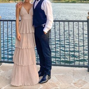 long tiered gown prom dress in muave